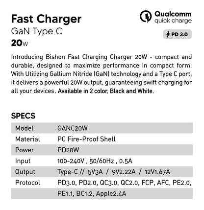 Bishon Charger Adapter 20W GaN Type C